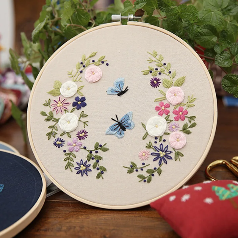 Европа DIY ленты вышивка начинающих Набор Предварительно напечатанный цветочный узор вышивка крестом настенная живопись художественные наборы с вышивкой обруч