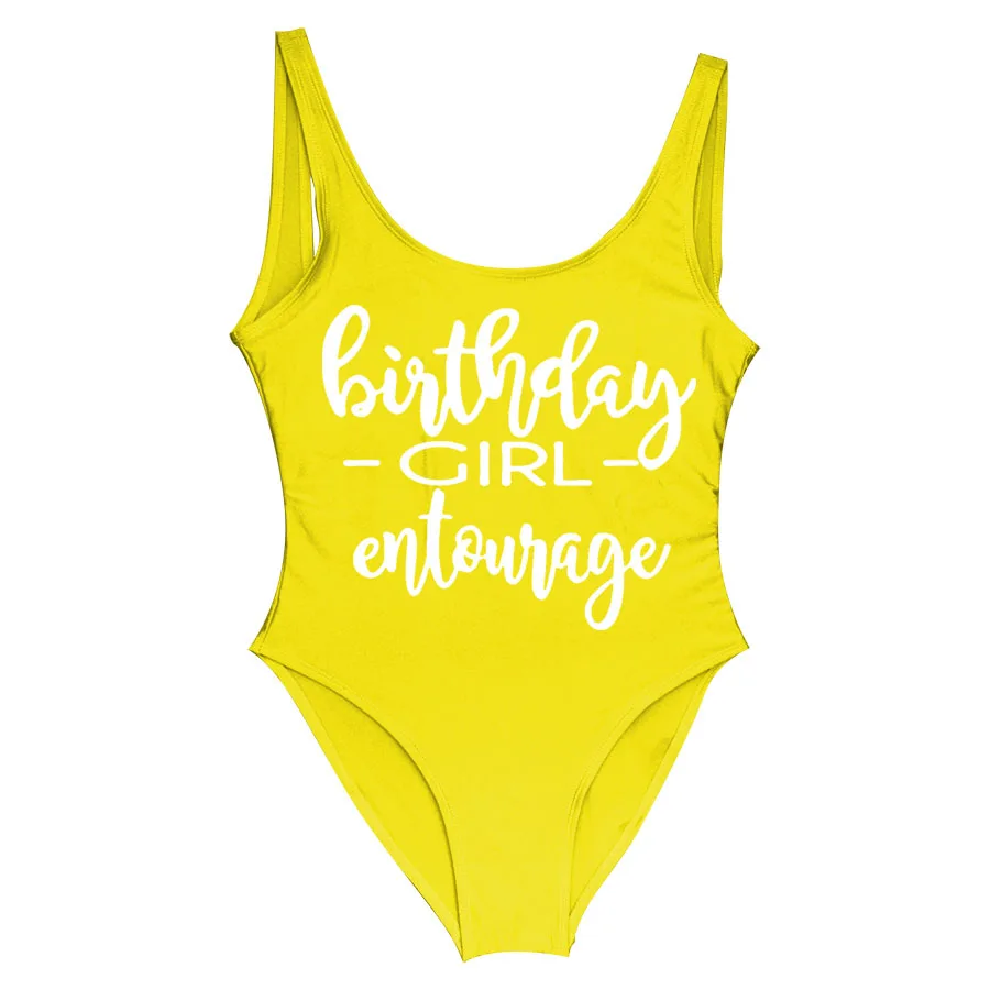 BRITHDAY GIRL ENTOURAGE, женские купальники, Цельный купальник, для дня рождения, вечеринки, бассейна, пляжная одежда, купальный костюм, купальники с открытой спиной - Цвет: Entourage Yellow