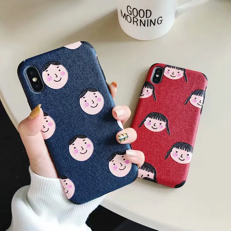 Чехлы для телефонов Relief с рисунком пары мальчика и девочки, для iPhone X XS MAX XR, красный и синий силиконовый чехол для 6 6s 7 8 Plus.