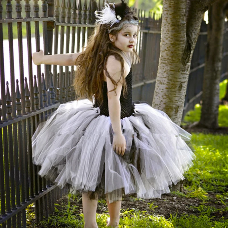 

Girls Halloween Cosplay Tutu Dress Novelty Bride Of Frankenstein Cosplay Zombie Kids Party Tutu Dress For Masquerade