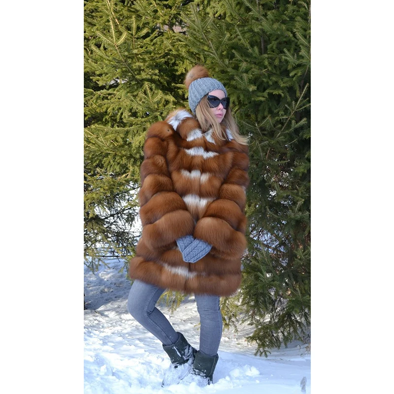 TOPFUR New Luxury Fashion Real Fox Fur Coat Women Natural Russian Gold Fox Fur With Hood Thick Warm Real Fur Jacket Women