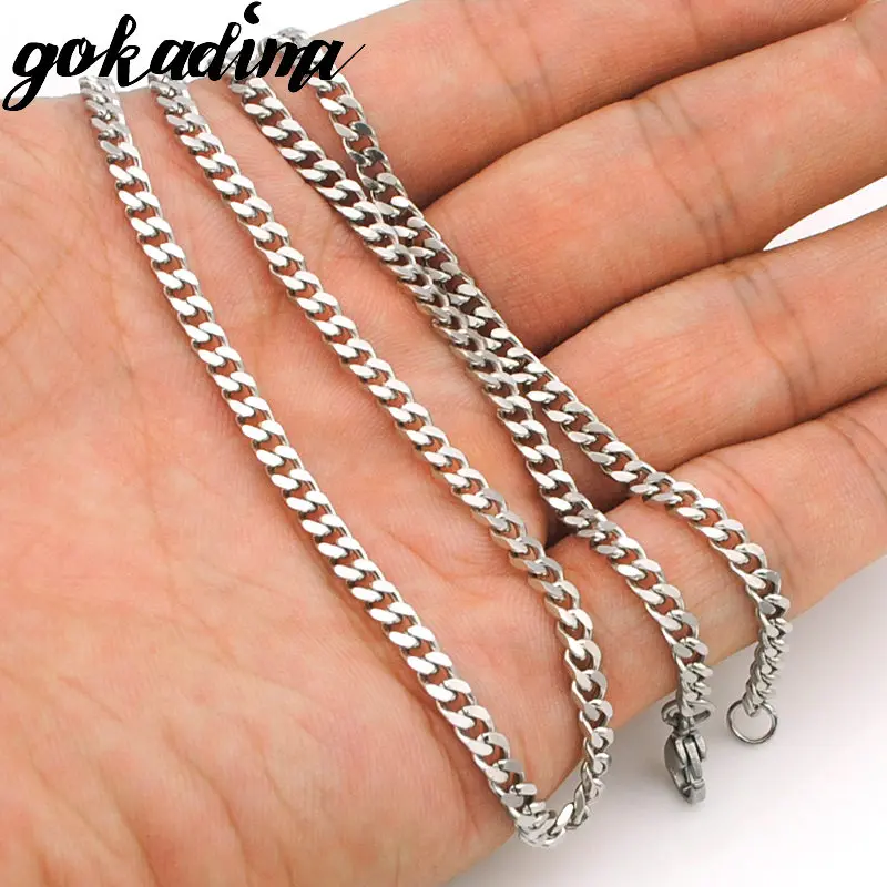 Цепочка Из Нержавеющей Стали Цепочка на шею для мужчин Gokadima, женская, шириной 3 мм, 40-60 см, с кубинским бордюром, аксессуары для женщин, WN001 (art.: 1df48e1a) - 1df48e1a