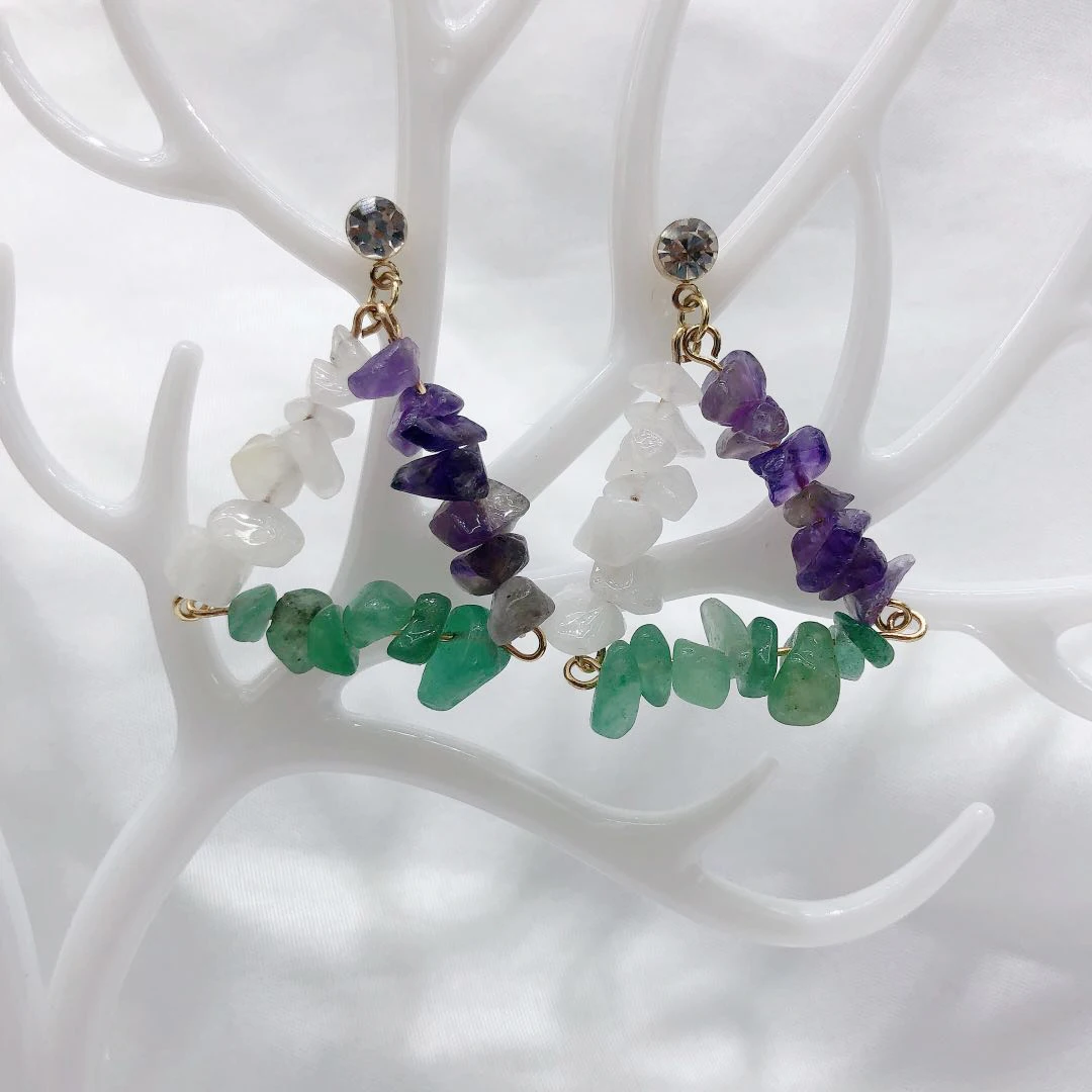 

Natural stone beaded earrings retro personality with triangle earrings