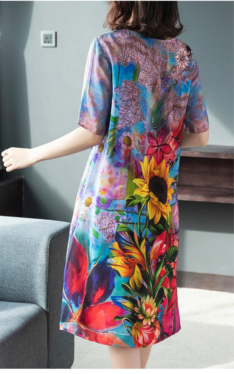 2019 летнее высококачественное платье из натурального шелка с круглым вырезом