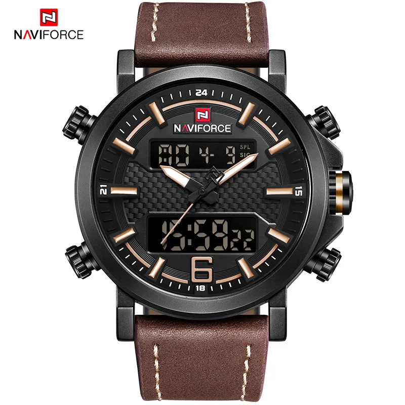 Yellow NAVIFORCE Лидирующий бренд Мужская Мода цифровой кварцевые наручные часы Открытый Военные Спортивные часы Водонепроницаемый часы Relogio Masculino - Цвет: Yellow