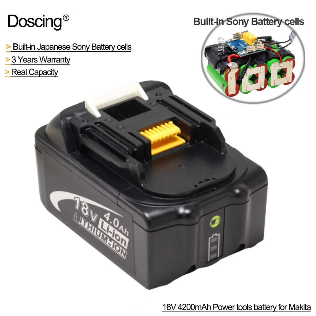 1Pcs 2 шт. Doscing BL1840 Батарея 18V 4200 мА/ч, LXT Перезаряжаемые батареи для Makita BL1860B BL1850B BL1840 BL1830 - Цвет: 1Pcs