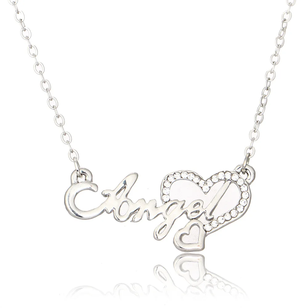 Seanlov Letters Angle Love Heart Necklaces Zircon Fashion Jewelry For Women Pendant White Rhinestone Luxury | Украшения и