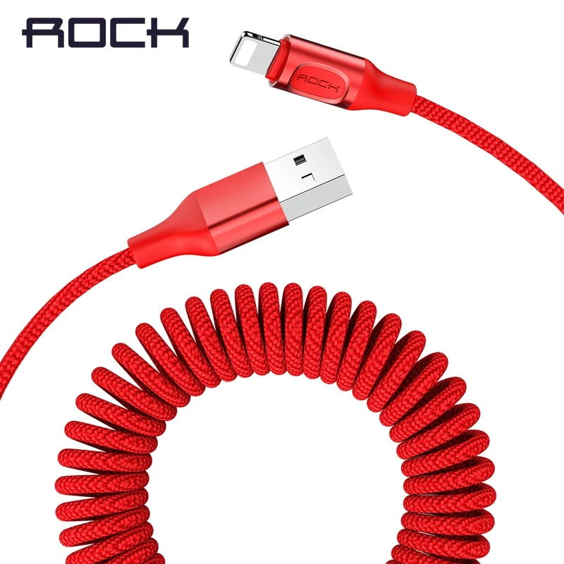 ROCK выдвижной пружинный USB кабель для iPhone X XS Max XR 8 7 6 Plus 1 5 м зарядный iOS передачи