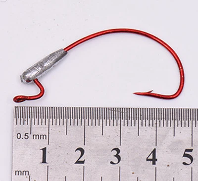 10pcs Red 10 шт. хвостовик Утяжеленный кривошипный червь Рыболовный крючок красный серебристый цвет бас рыболовный крючок Рыболовные снасти таксас крючки для снаряжения 4/0 5/0 - Цвет: 10pcs Red