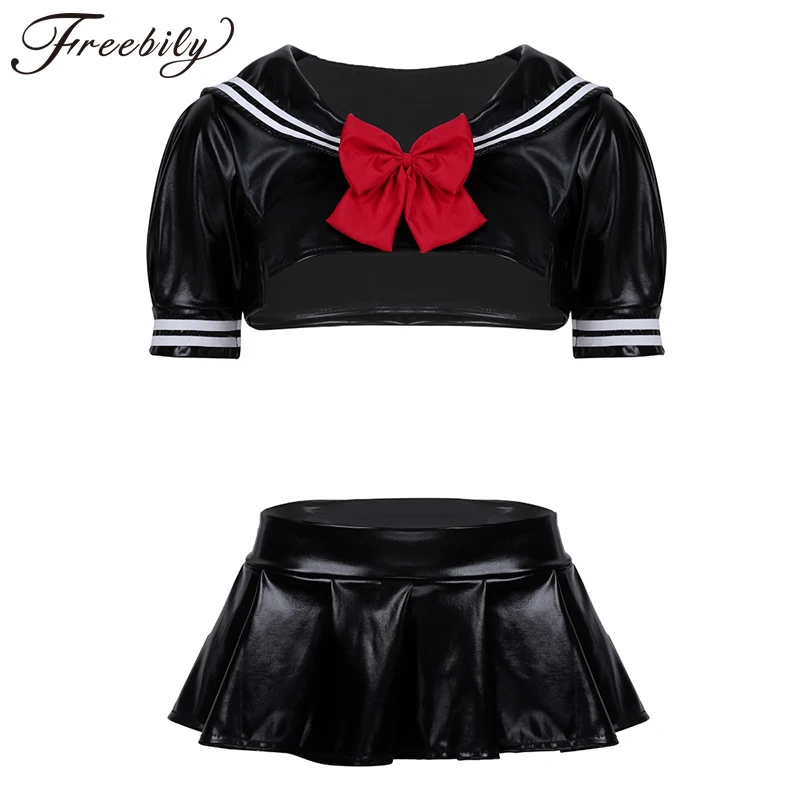 Женские weltake из искусственной кожи Sailor School girls Косплей сексуальные костюмы платье