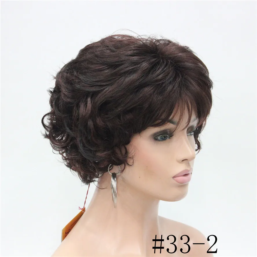 33-2 StrongBeauty женский короткий парик темно-коричневый/серебристый натуральный кудрявый парик синтетические парики - Цвет: 33-2