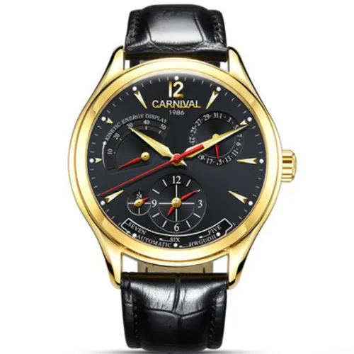 Gold black C8762 Карнавальные модные механические мужские часы от ведущего бренда, многофункциональные автоматические часы, мужские водонепроницаемые светящиеся часы с календарем - Цвет: Gold black C8762