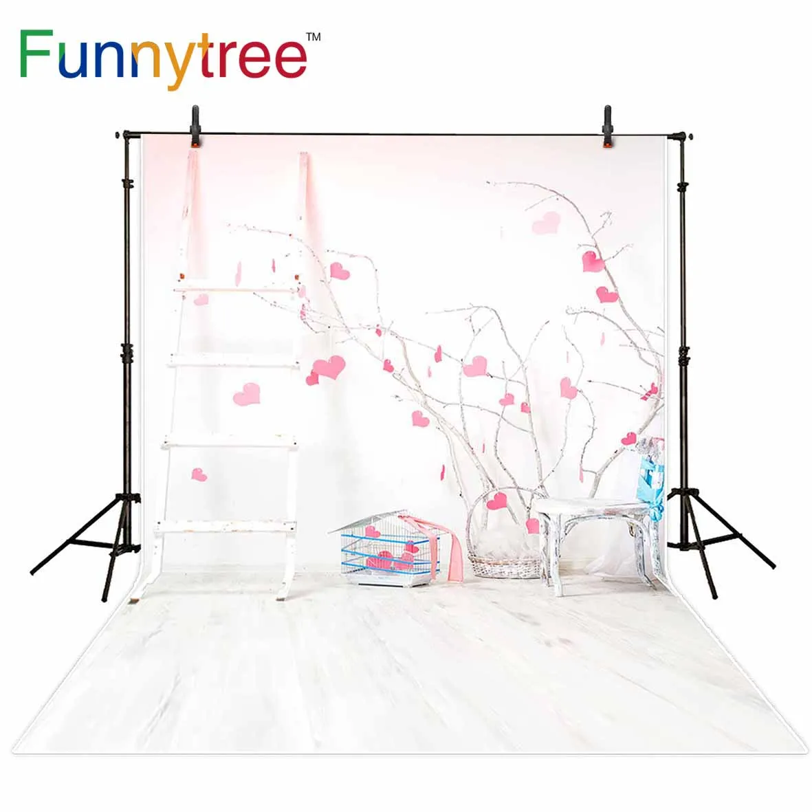 

Фоны Funnytree для фотостудии День Святого Валентина розовые сердца белая комната любовь Профессиональный фон фотобудка