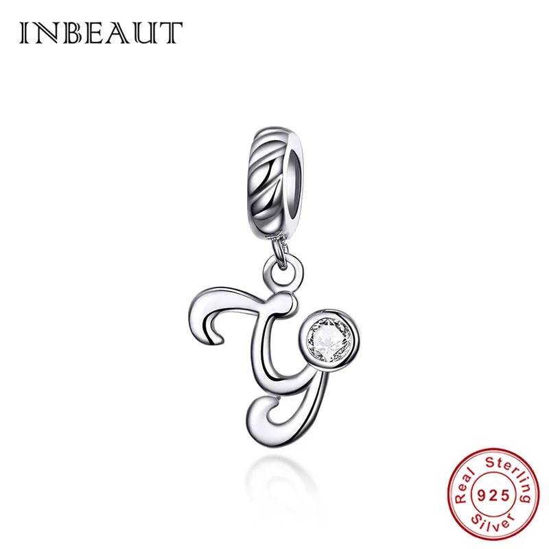 INBEAUT Настоящее 925 пробы серебро 26 английские заглавные буквы бусины подходят Pandora браслет S925 слово серии подвески - Окраска металла: Y