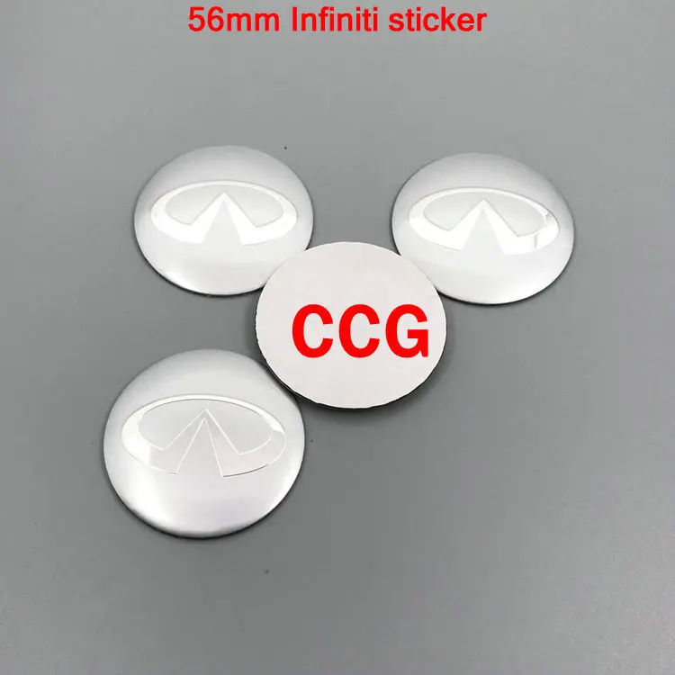 56mm Silver sticker 4 шт. 56 мм 60 мм Infiniti Логотип Центральный колпак на колесо автомобиля обод значок ремонт пылезащитные Чехлы креативное украшение эмблема наклейка Стиль - Название цвета: 56mm Silver sticker