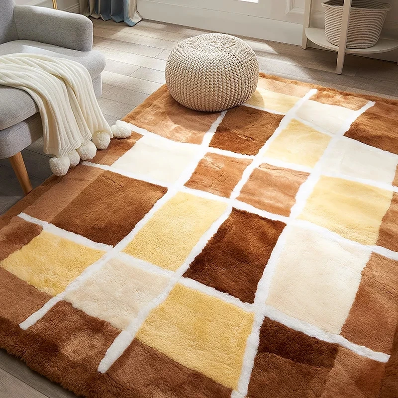 Большие размеры натуральной стриженной овчины ковер 150*200 см желтый смешанный