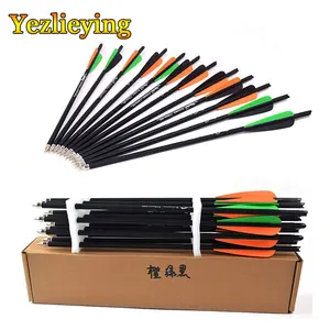 Охота Стрельба 612 шт Охотный арбалет с употреблением желтого зубчика-углеродную стрелу 1620 дюймов позвоночника 400 с открытыми пальцами; Цвета оранжевый, зеленый, декором из черных перьев для Охотный арбалет с употреблением желтого зубчика-стрельба из лука