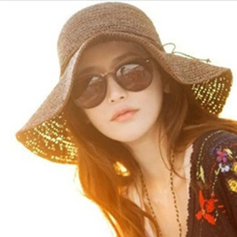 Женская мода Складная соломенная оплетка Sunhat с широкими полями анти УФ Topee пляж