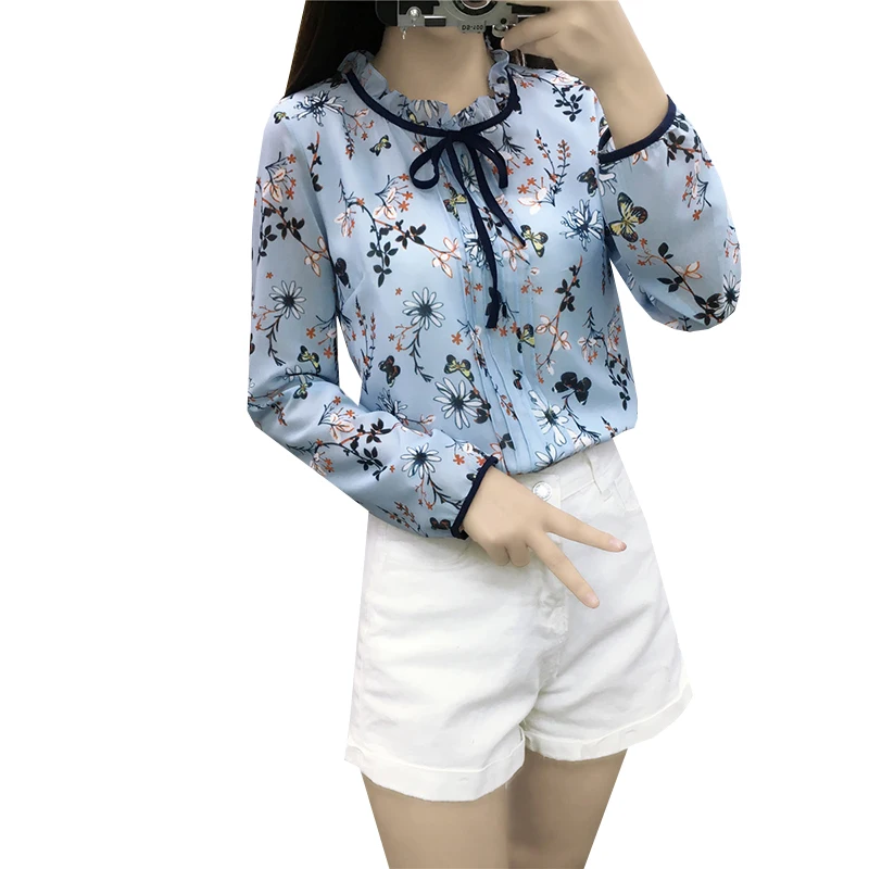 Новинка 2017 шифоновая блузка с цветочным принтом рубашки женские повседневные