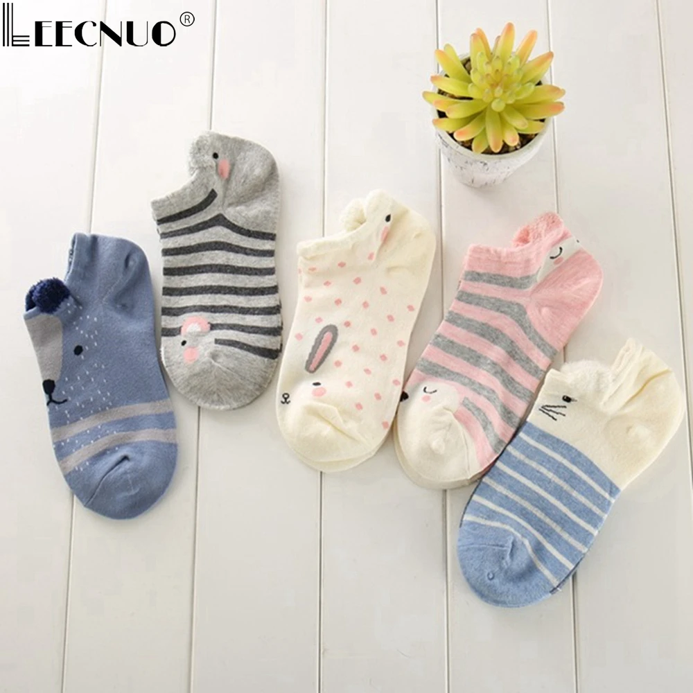 Women Cotton Socks Stereoscopic Cute Animal Female Kawaii Cat With Dog Summer Short Casual Soft Funny | Женская одежда