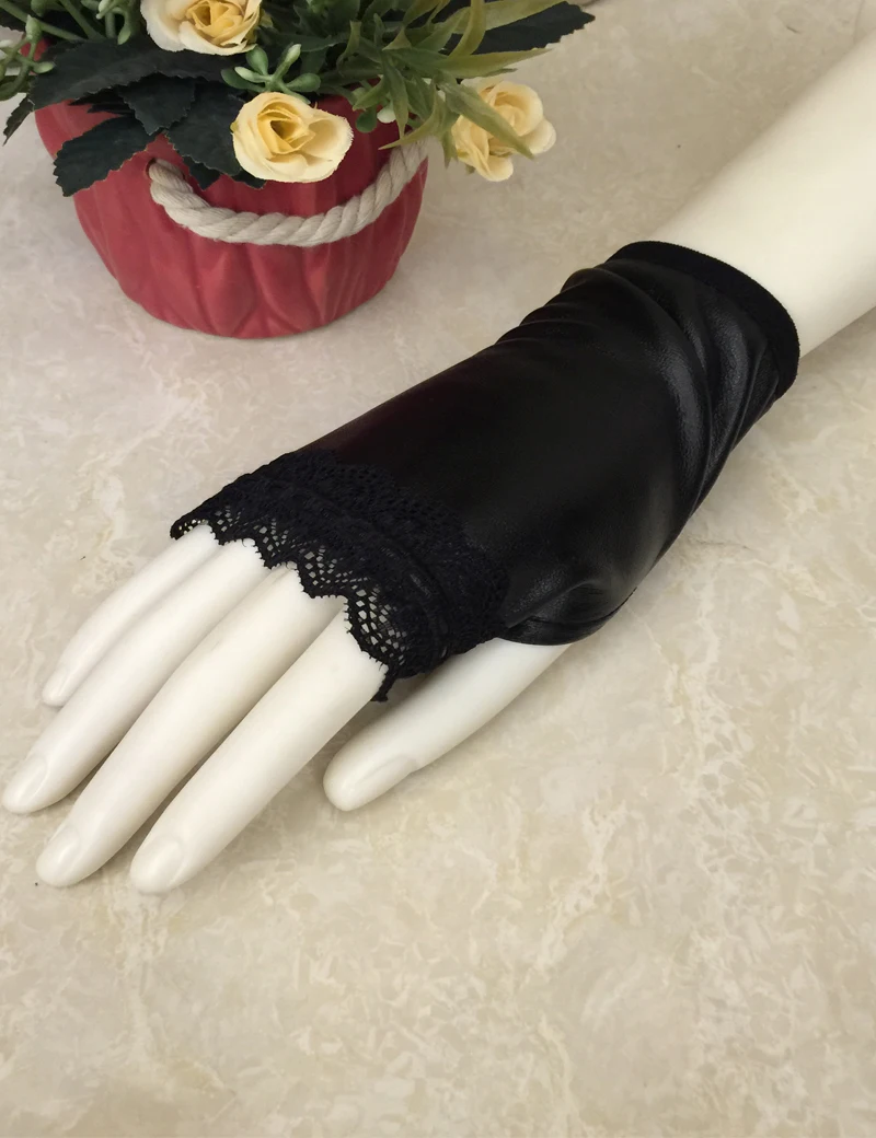 Черные короткие женские сексуальные ранние вечерние кружевные перчатки без