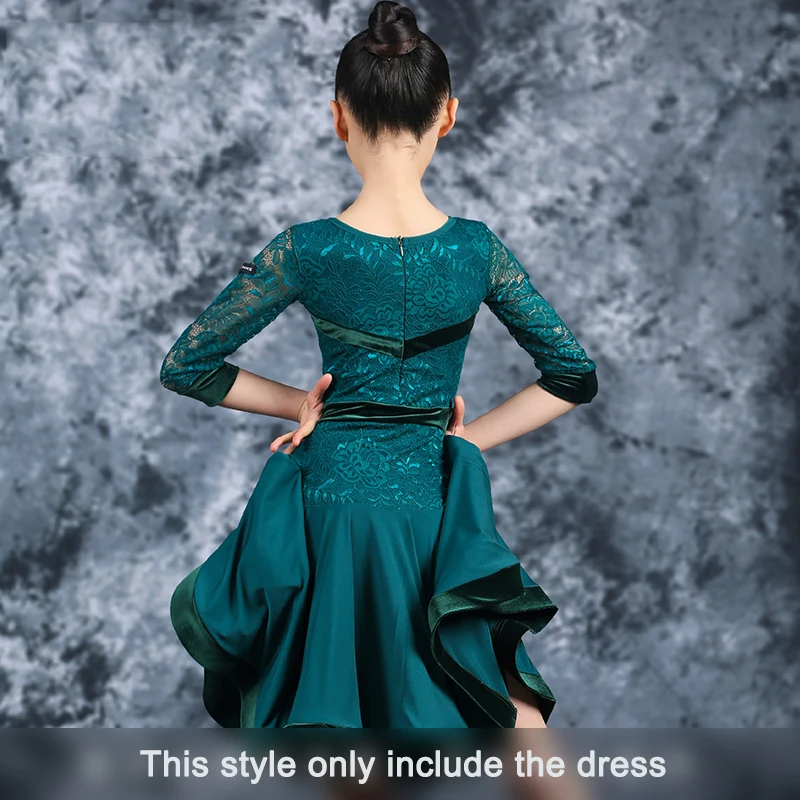 Костюм для латинских танцев Кружевные платья с длинными рукавами девочек