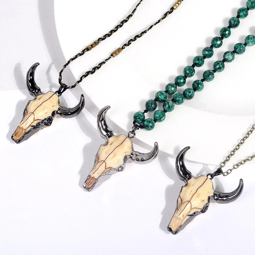 Бусы bull skull ожерелье длинная цепочка в стиле бохо животное индийская бижутерия