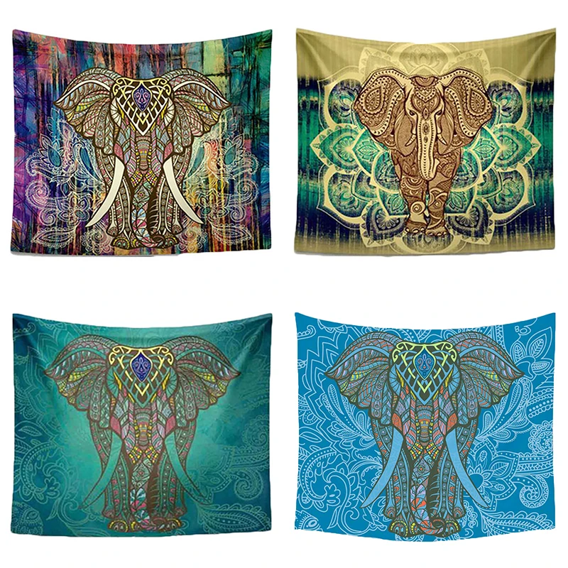 Monily индийские Слоны печати гобелен Животные полиэстер стене висит пляж Мандала