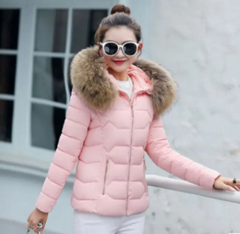 pink style 2 FIONTO 1 предмет зимние женские куртки пальто для будущих мам, толстые большой меховой воротник с капюшоном короткие парки женские зимние куртки пальто A003 - Цвет: pink style 2