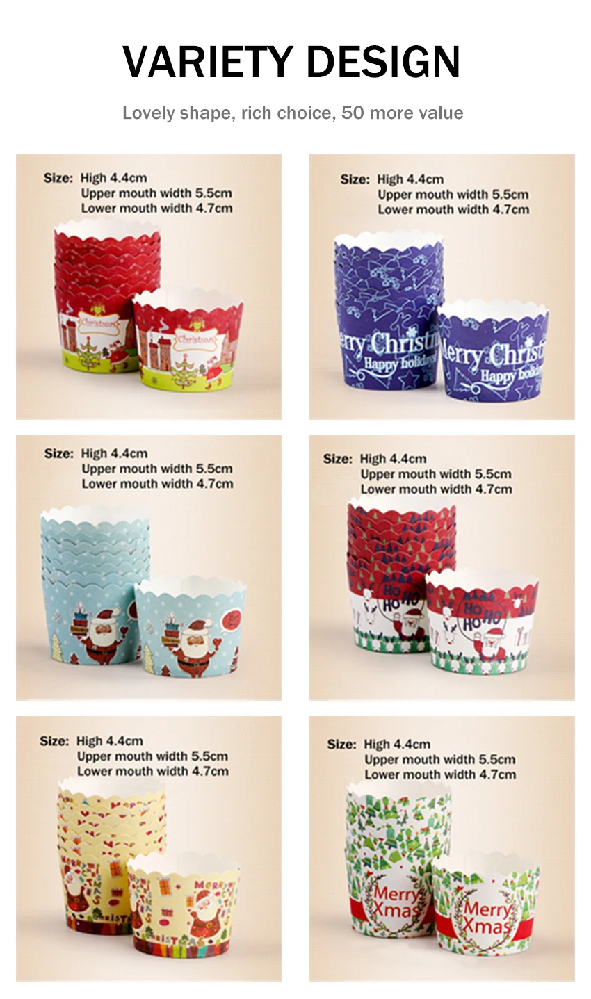 Muffin Cupcake Case Paper Cups Christmas Cupcake Holder Liners 50 Pcs/Set Pastry Accessories Colorful DIY Cake Decorating Tools