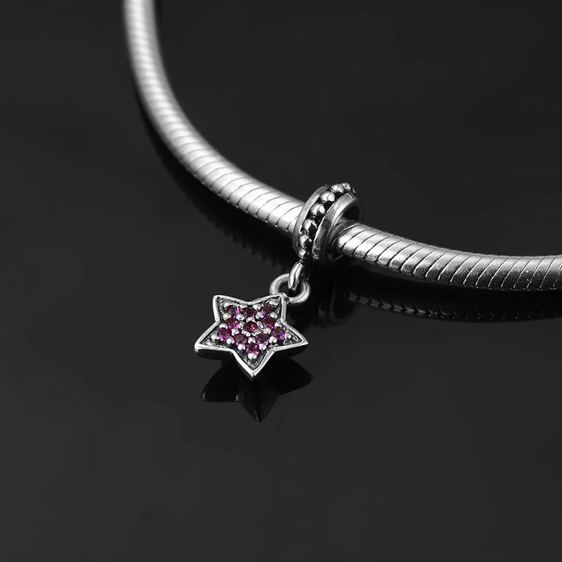 925 пробы серебряный DIY как сияющие звезды Форма Глубокий Розовый CZ Подвеска Шарм