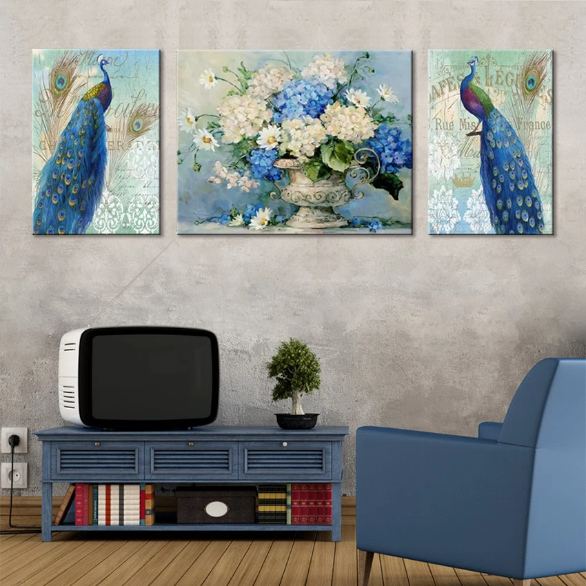 Модульный 3d-постер с золотым павлином и принтами Простой Цветочный