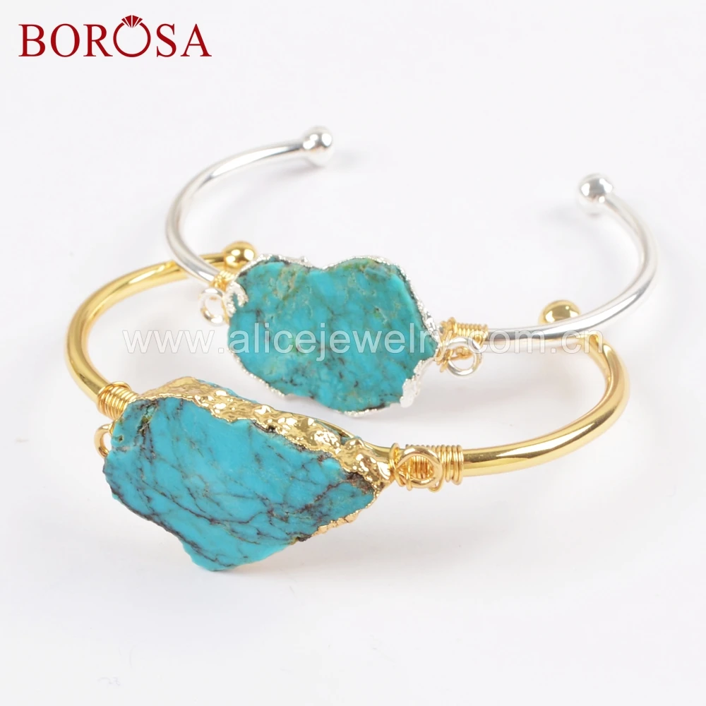 BOROSA 3 шт. Модный золотой цвет натуральная бирюза браслет с проволокой натуральный