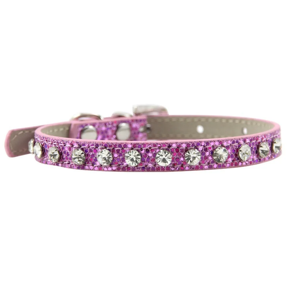 Purple(Rhinestone) Ошейник для маленьких собак, кошек, из искусственной кожи стразы, заклепки, котенок, щенок, ошейники для кошек, шейный ремень, чихуахуа, товары для домашних животных XXS/XS/S, 1 шт - Цвет: Purple(Rhinestone)
