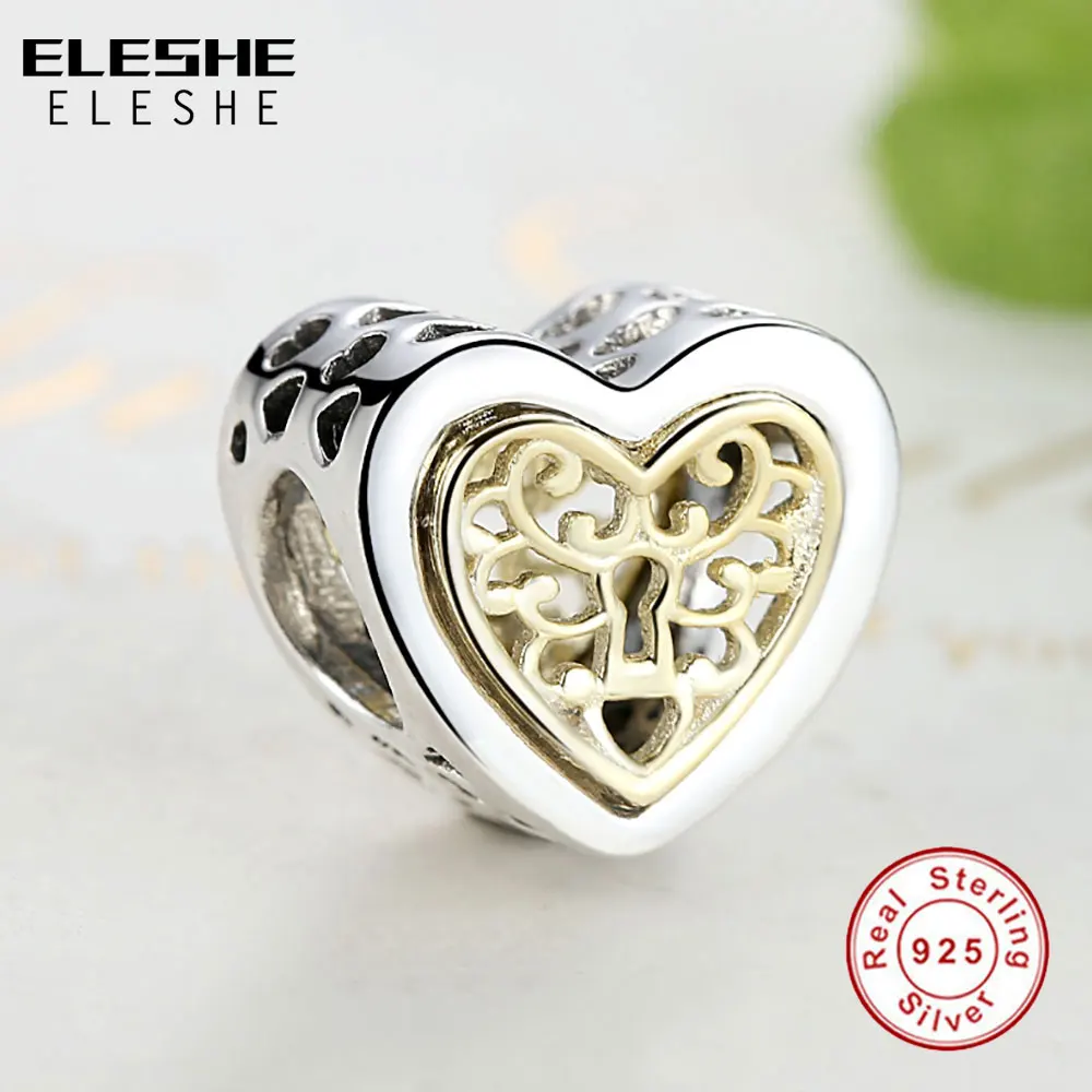 ELESHE, роскошный бренд, 925 пробы, серебро, сердце, подвески, бусины, подходят к оригинальному браслету, ожерелье, подвеска; аутентичная бижутерия, изготовление