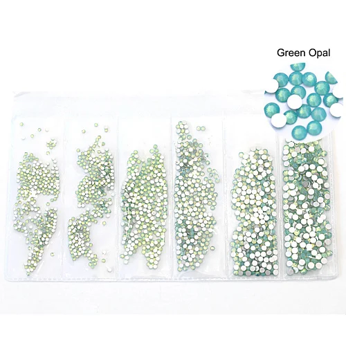 Green Opal 1600 шт, SS4-SS12, стеклянные стразы для дизайна ногтей, хрустальные плоские с оборота Стразы для дизайна ногтей, очаровательный дизайн для самостоятельного украшения ногтей B0919 - Цвет: Green Opal