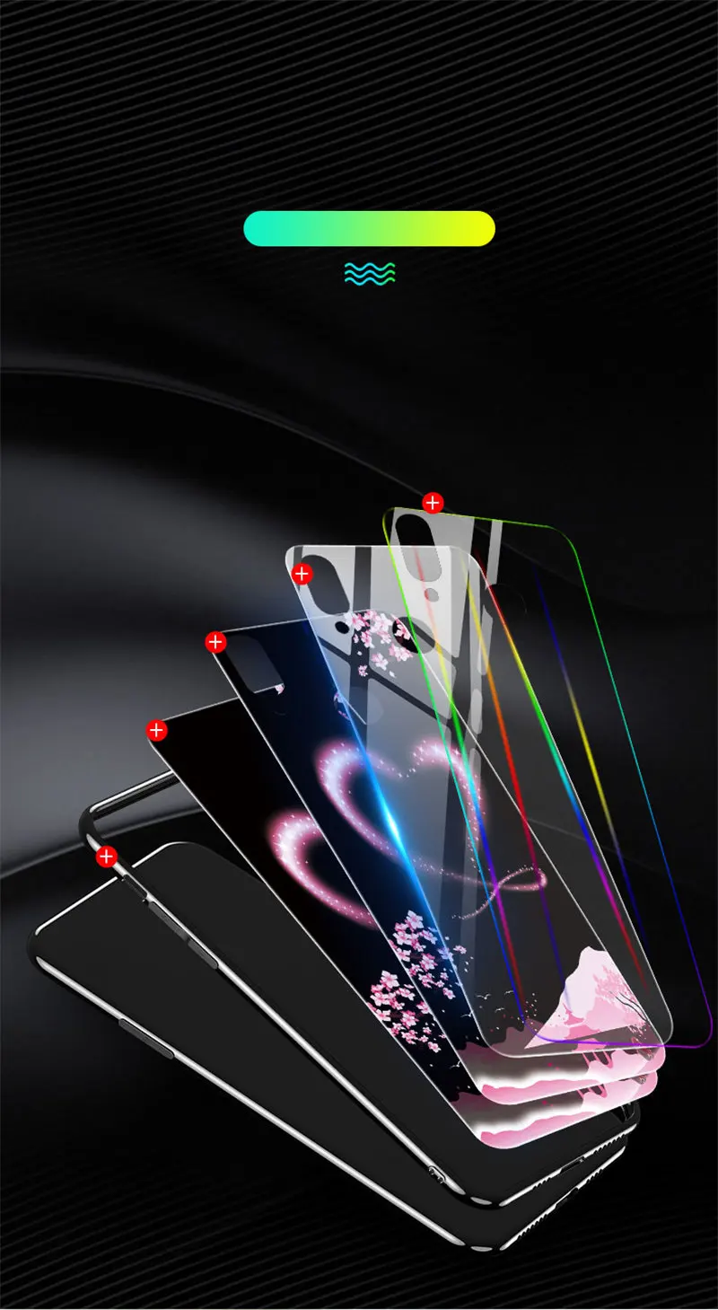 Светящийся чехол для Xiaomi Redmi Note 7, чехол, светящаяся задняя крышка из закаленного стекла для Xiaomi Redmi Note 7 Pro, чехол, оболочка