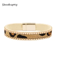 strathspey handmade horse hair leather magnet buckle bracelet vintage cashmere leopard pattern female wrap bracelets
