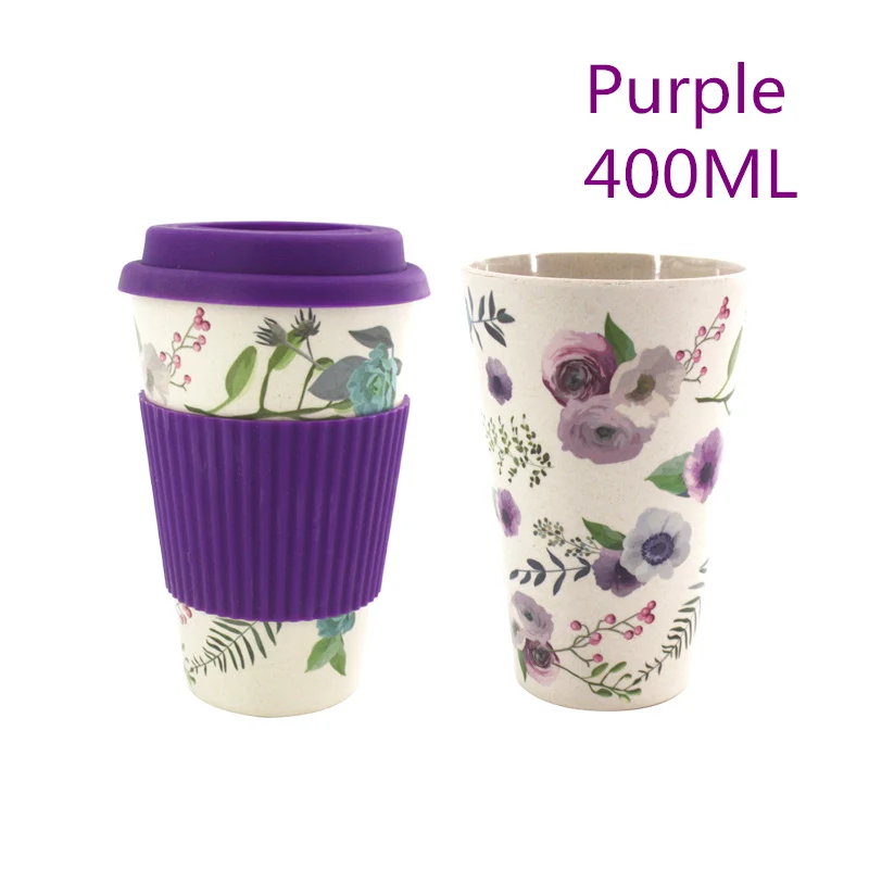 Purple 400 мл Экологичная бамбуковое волокно кофе Дорожная кружка с крышкой переносные пивные кружки чашки для чая чашка молока для дома офиса Drinkwares - Цвет: Purple