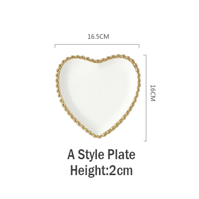 A Style Plate Маленький креативный Золотой фарфор формы сердца тарелка чаша блюдце керамическое ювелирное блюдо декоративный поднос украшение стола посуда - Цвет: A Style Plate