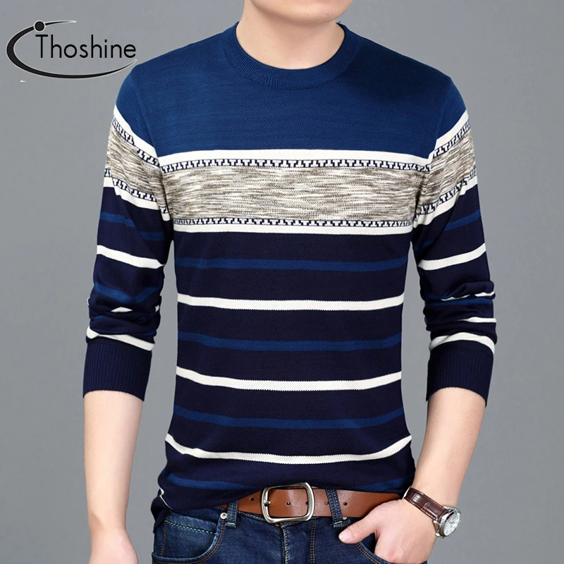 Бренд Thoshine Сезон весна-осень Стиль мужские тонкий вязаный свитер в полоску