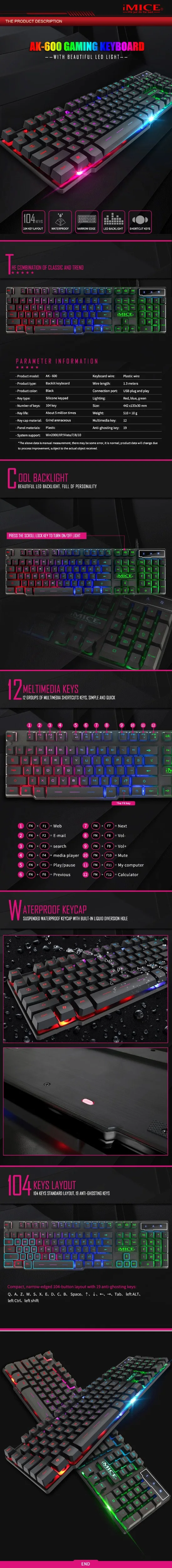 IMICE игровая клавиатура СТИМ панк 104 клавишная клавиатура светодиодный Подсветка USB Проводная клавиатура водонепроницаемая Механическая компьютерная геймерская клавиатура
