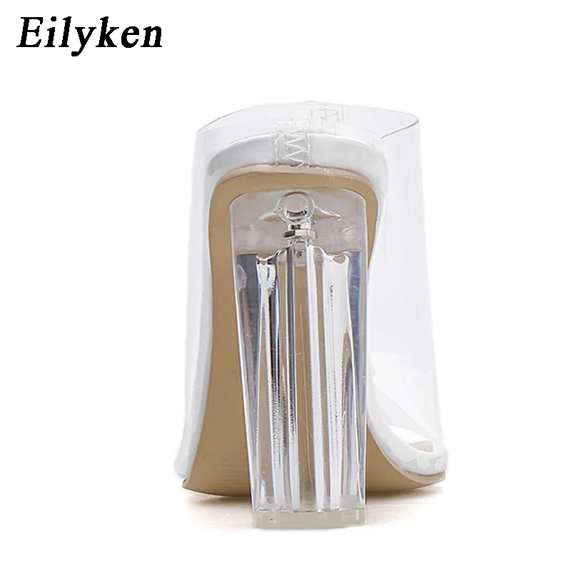 Eilyken/Новинка года; пикантные прозрачные летние женские шлепанцы из ПВХ на высоком каблуке 10 см; женские шлепанцы на прозрачном каблуке