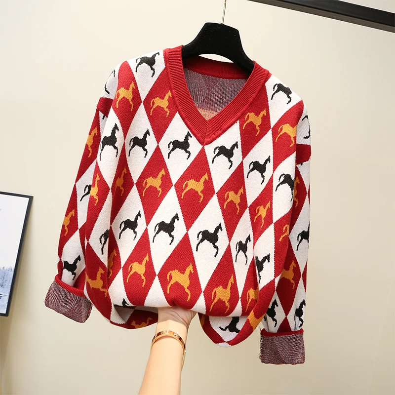 Толстый теплый вязаный женский свитер в рубчик Осень-зима Свободный пуловер топ