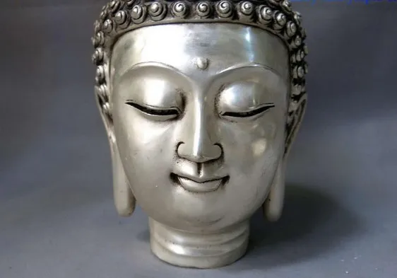 YM 307 9&quot China silver carved buddhism lucky Shakyamuni buddha head sculpture Statue | Дом и сад