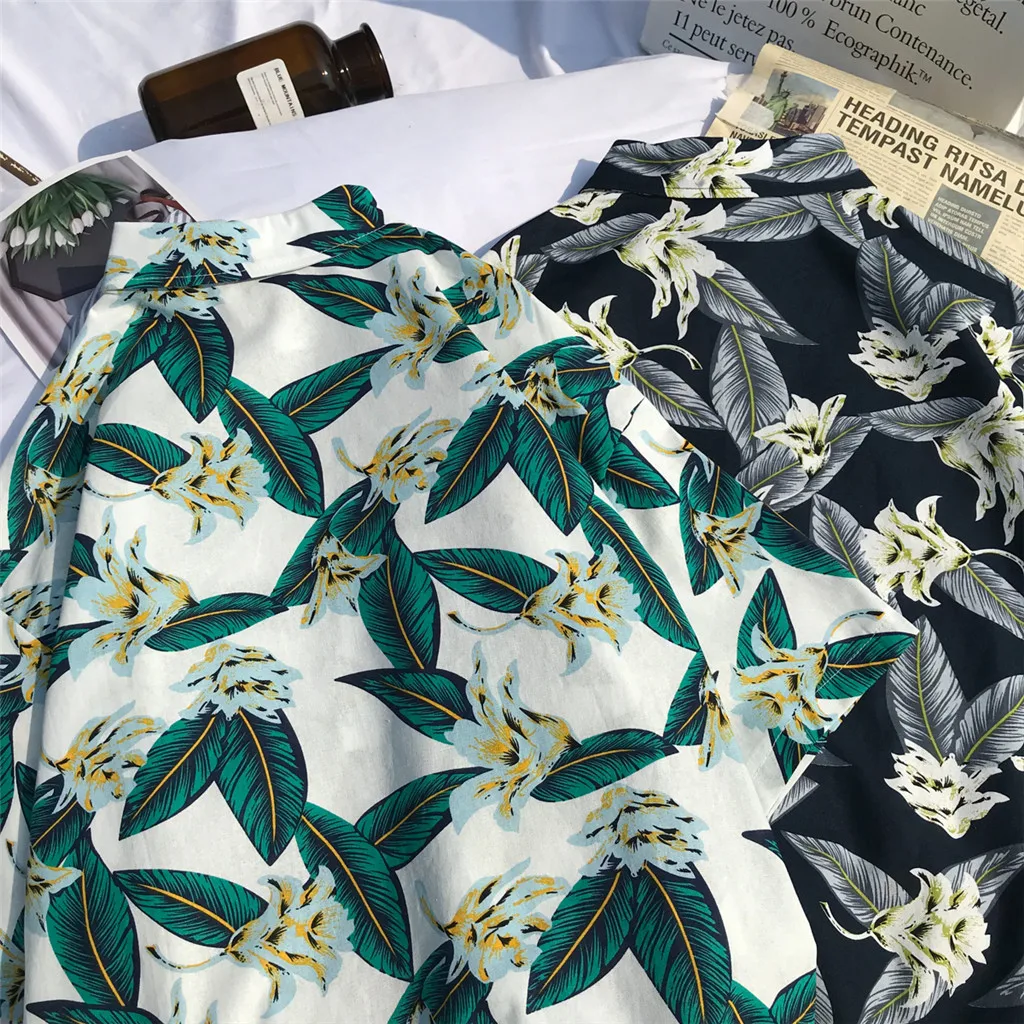 Summer Men's Shirts Blouse Loose Hawaiian Printed Short Sleeve Buttons Up Casual Beach Men Dress Shirts Tops Camisas Hombre