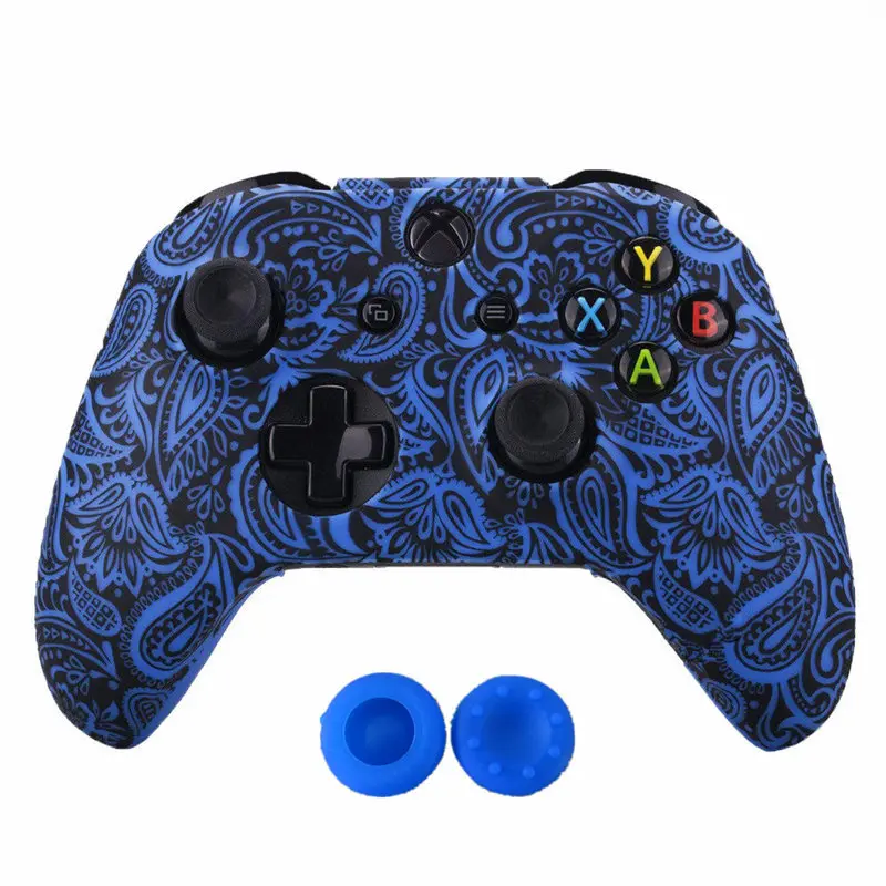 Blue Камуфляжный силиконовый защитный чехол для кожи, резиновый чехол+ 2 ручки для большого пальца для XBox One X S, игровой аксессуар - Цвет: Blue