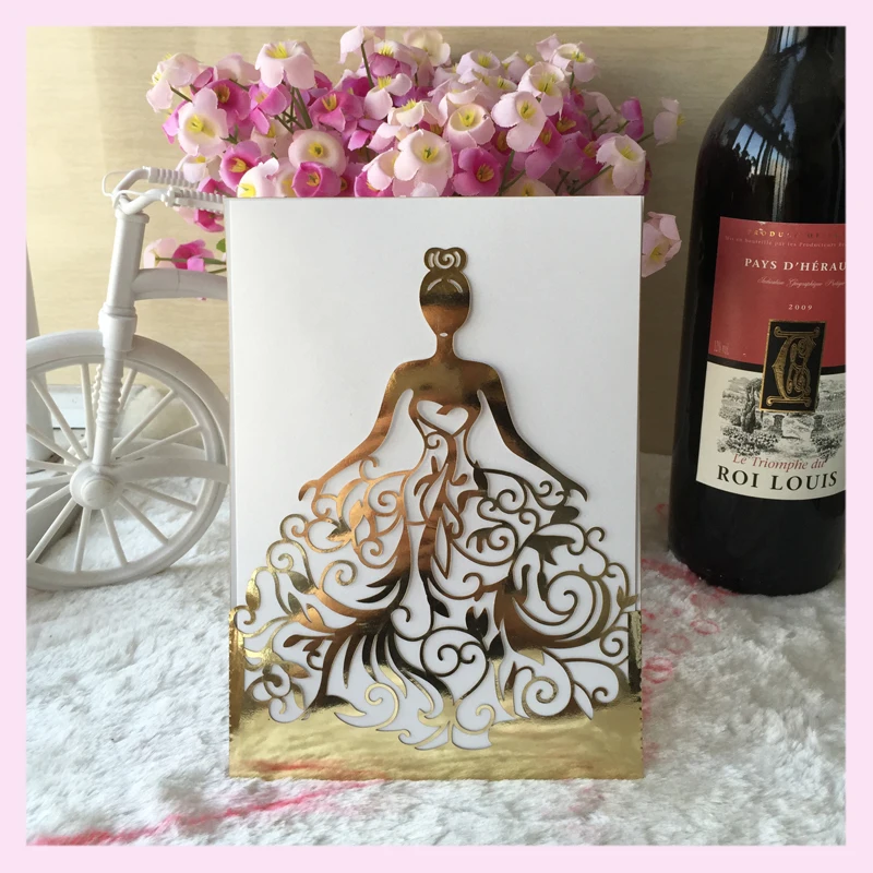 

50pcs/lot Laser cut paper metallic gold heart shape wedding invitation card wedding greeting cards wholesale wedding invitations