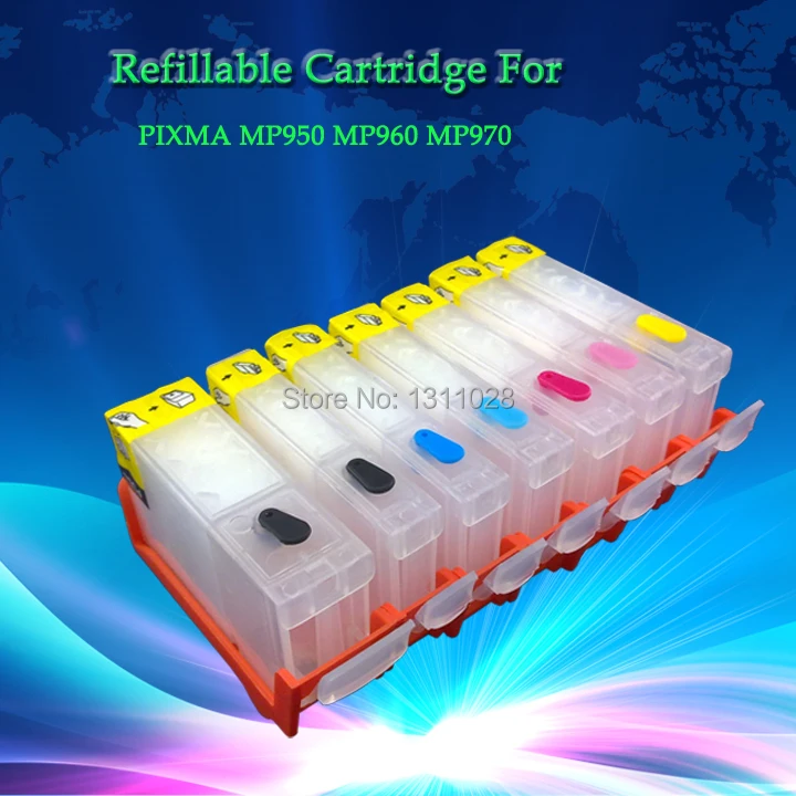 

PGI-5BK CLI-8BK 8C 8M 8Y 8PC 8PM refillable cartridges WITHOUT CHIP for CANON PIXMA MP950 MP960 MP970,7PCS 1 SET,FREE SHIPPING