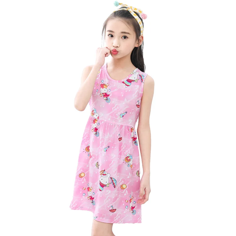 Ночная рубашка для девочек детская пижама из хлопка и шелка тонкое платье